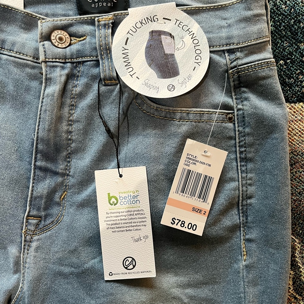 Curve Appeal Blue Skinny High-Waisted Jeans SZ 2 Tummy Tucking Straight Leg NWT - Picture 12 of 16